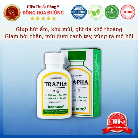 BỘT KHỬ MÙI TRAPHA (chai 30g) - Giúp hút ẩm, khử mùi hôi vùng nách, chân; Giúp da luôn khô thoáng - ĐÔNG HOA ĐƯỜNG