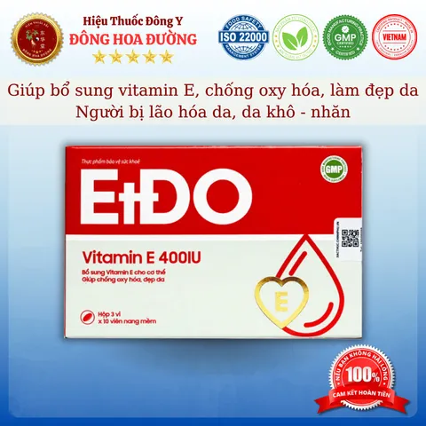VITAMIN EtDO (hộp 30 viên) - Giúp bổ sung vitamin E, chống oxy hóa, làm đẹp da; Người bị lão hóa  da, da khô nhăn