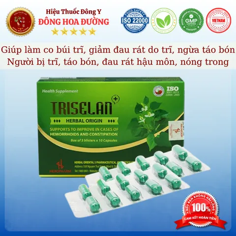 VIÊN TRĨ TRISELAN+ (hộp 30 viên) - Giúp làm co búi trĩ, giảm đau rát do trĩ, ngừa táo bón - ĐÔNG HOA ĐƯỜNG