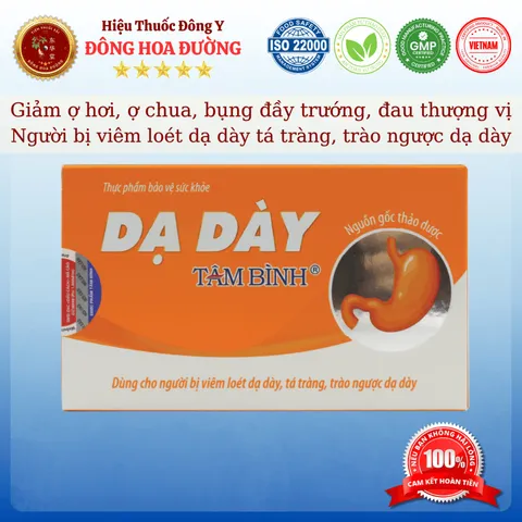 DẠ DÀY TÂM BÌNH (30 viên)  Giúp giảm ợ hơi, ợ chua, bụng đầy trướng; Người bị viêm loét dạ dày tá tràng - ĐÔNG HOA ĐƯỜNG