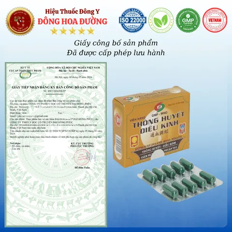 THÔNG HUYẾT ĐIỀU KINH ĐẠI HỒNG PHÚC (hộp 20 viên) - Hỗ trợ phụ nữ bị huyết ứ gây kinh nguyệt không đều - ĐÔNG HOA ĐƯỜNG