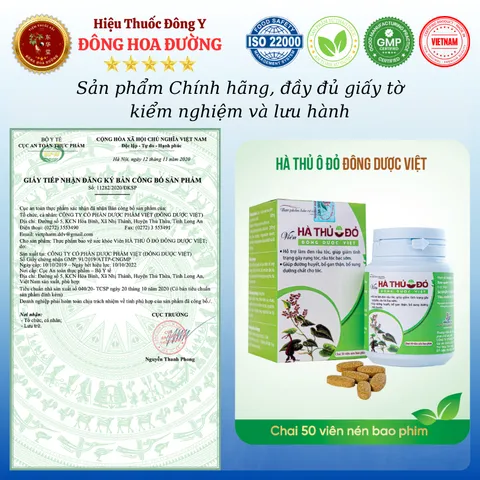 HÀ THỦ Ô ĐỎ (hộp 50 viên) ĐÔNG DƯỢC VIỆT - Giúp bổ huyết, dưỡng gan thận, đen tóc, rụng tóc/bạc tóc - ĐÔNG HOA ĐƯỜNG