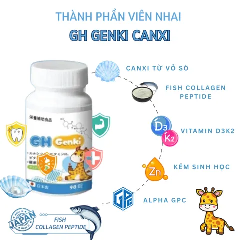 VIên Nhai Canxi GH Genki Nhật Bản - Viên nhai hỗ trợ tăng chiều cao cho bé hộp 90 viên