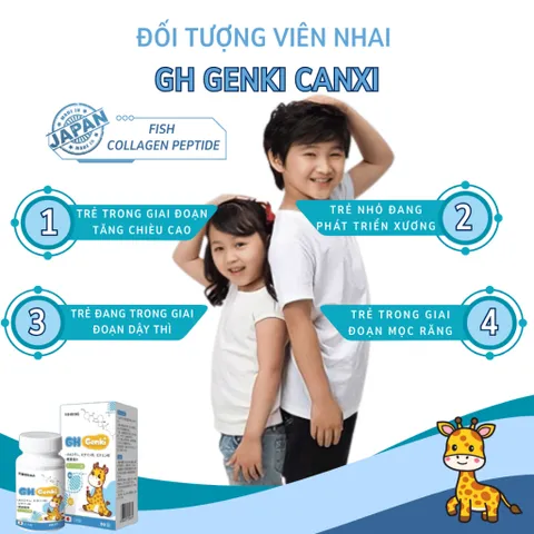 VIên Nhai Canxi GH Genki Nhật Bản - Viên nhai hỗ trợ tăng chiều cao cho bé hộp 90 viên
