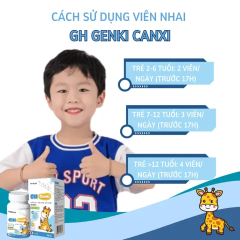 VIên Nhai Canxi GH Genki Nhật Bản - Viên nhai hỗ trợ tăng chiều cao cho bé hộp 90 viên