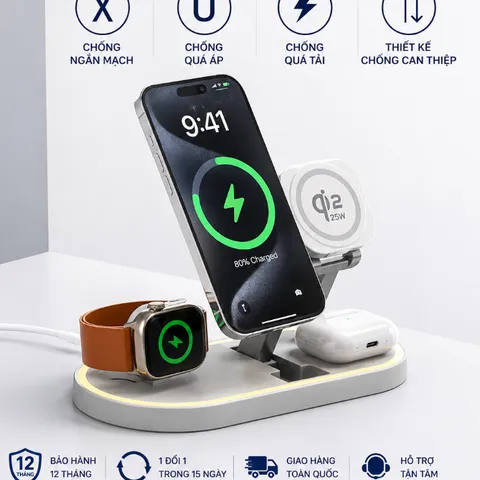 [CHÍNH HÃNG]Sạc Không Dây 3 Trong 1 HiTUNY G21 Qi2.2 25W, Sạc iPhone Apple Watch AirPods, Gập Gọn Tiện Lợi