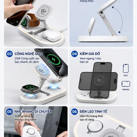 [CHÍNH HÃNG]Sạc Không Dây 3 Trong 1 HiTUNY G21 Qi2.2 25W, Sạc iPhone Apple Watch AirPods, Gập Gọn Tiện Lợi