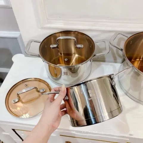 Bộ Nồi Inox Cao Cấp Miisu - Inox 304 Sáng Bóng, Nắp Kính Cường Lực, Dùng Cho Mọi Loại Bếp (Bếp Từ, Bếp Hồng Ngoại) 813301