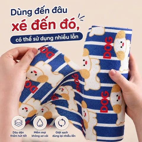 Cuộn Khăn Lau Đa Năng Họa Tiết Chó Mèo Dễ Thương (20 Tờ - Size 25cm) - Khăn Lau Xé Tay Nhà Bếp Thấm Hút Dầu Mỡ
