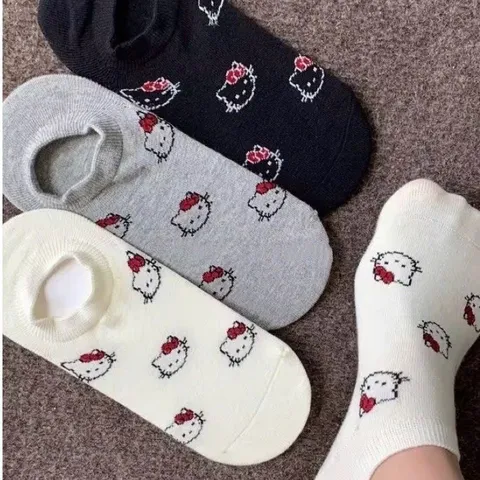 Set 5 đôi tất vớ nữ cổ cao họa tiết gấu, cotton mềm mại, co giãn – JIN-2512-CB5