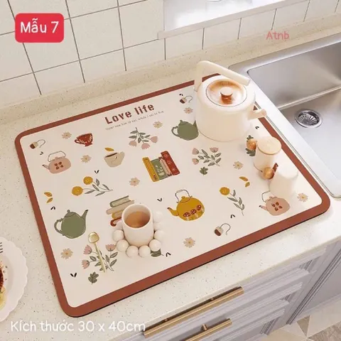 Thảm Lót Ly Thấm Hút Nhanh Khô, Chống Trượt, Chống Tia Nước, S: 30x40cm