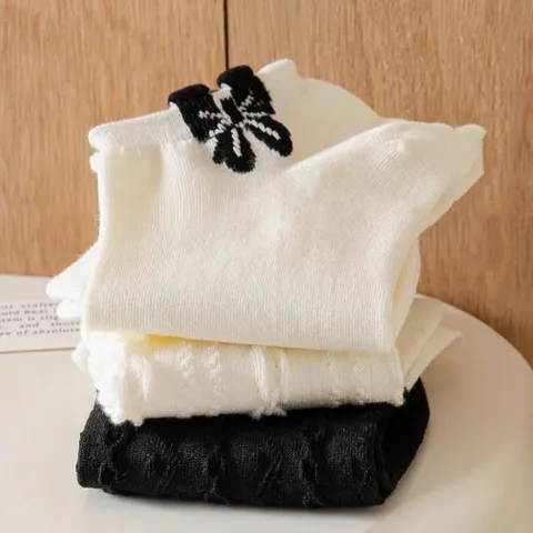 Combo 5 Đôi Tất Nữ Cổ Ngắn Phong Cách Hàn Quốc Ulzzang, Set Vớ Nữ Tiểu Thư Thêu Nơ, Viền Ren, Họa Tiết Thừng Xinh Xắn