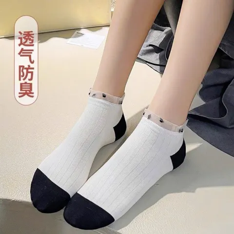 Combo 5 Đôi Tất Nữ Cổ Ngắn Phong Cách Hàn Quốc Ulzzang, Set Vớ Nữ Tiểu Thư Thêu Nơ, Viền Ren, Họa Tiết Thừng Xinh Xắn