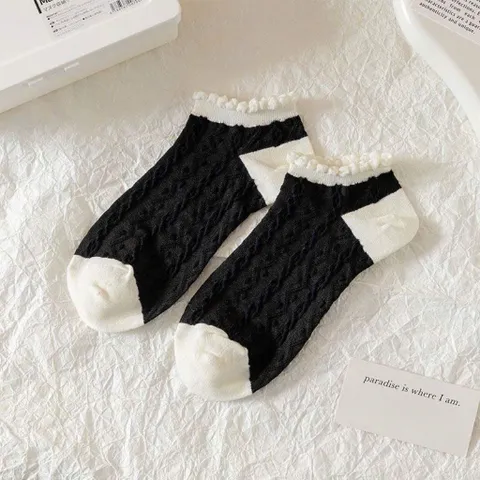 Combo 5 Đôi Tất Nữ Cổ Ngắn Phong Cách Hàn Quốc Ulzzang, Set Vớ Nữ Tiểu Thư Thêu Nơ, Viền Ren, Họa Tiết Thừng Xinh Xắn