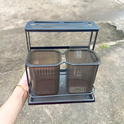 KỆ ĐỰNG DAO THỚT, ỐNG ĐỰNG ĐŨA MUỖNG ĐA NĂNG - Kệ Treo Tường Hoặc Để Bàn Kèm Khay Hứng Nước Cao Cấp, Màu Xám Hiện Đại