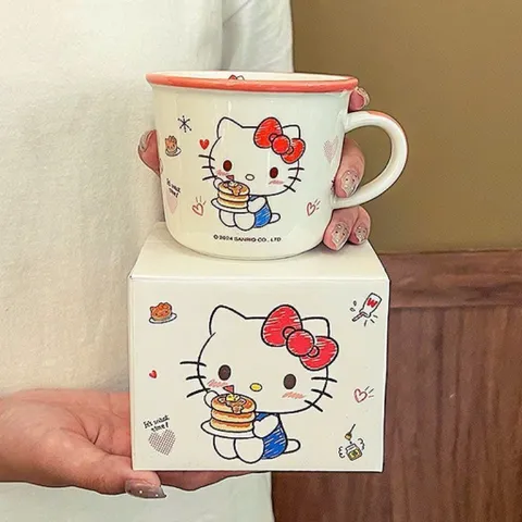 [Mã M08] Cốc Sứ Kèm Thìa Sanrio Siêu Cute - Ly Sứ 340ml Hình Hello Kitty, Kuromi, My Melody, Cinnamoroll Làm Quà Tặng