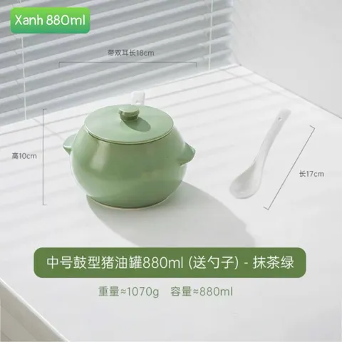 Âu Đựng Mỡ Heo, Hũ Đựng Gia Vị Bằng Sứ Cao Cấp Kèm Thìa – Thiết Kế Dáng Tròn Sang Trọng, Nhiều Dung Tích (880ml/1550ml)