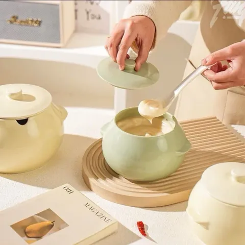 Âu Đựng Mỡ Heo, Hũ Đựng Gia Vị Bằng Sứ Cao Cấp Kèm Thìa – Thiết Kế Dáng Tròn Sang Trọng, Nhiều Dung Tích (880ml/1550ml)