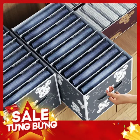 Hộp Vải Đựng Quần Áo Chia 9 Ngăn - Tiện Dụng Gấp Gọn Có Họa Tiết Sắc Nét 813326