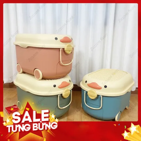 Thùng đựng đồ chơi cho bé hình vịt heo có bánh xe 813341