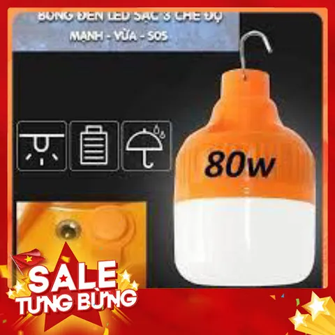 Bóng đèn LED sạc tích điện 150W với 3 chế độ sáng, chống nước, dùng khi mất điện 813345