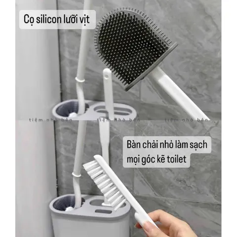 Bộ 3 Bàn Chải Vệ Sinh Toilet Silicone Cán Dài 360 Độ - Tiện Lợi Treo Tường 813370
