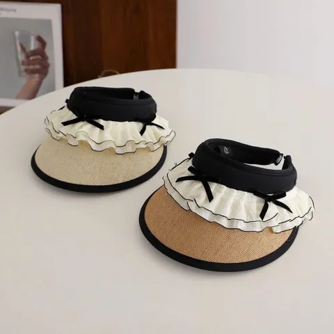 Mũ Cói Nửa Đầu Phối Bèo Nơ Xinh Xắn - Nón Visor Nữ Chống Tia UV Rộng Vành Đi Biển Cao Cấp Style Hàn Quốc 813428