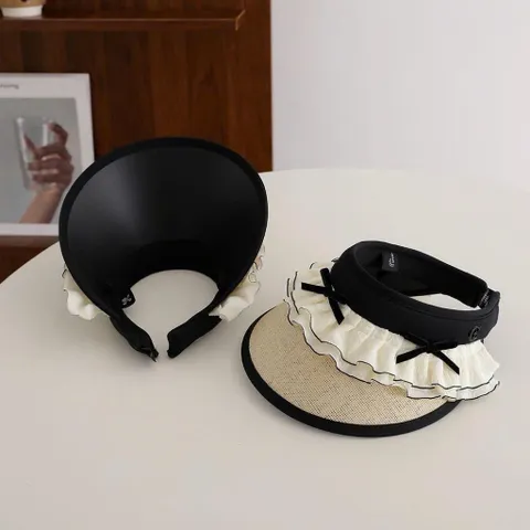 Mũ Cói Nửa Đầu Phối Bèo Nơ Xinh Xắn - Nón Visor Nữ Chống Tia UV Rộng Vành Đi Biển Cao Cấp Style Hàn Quốc 813428