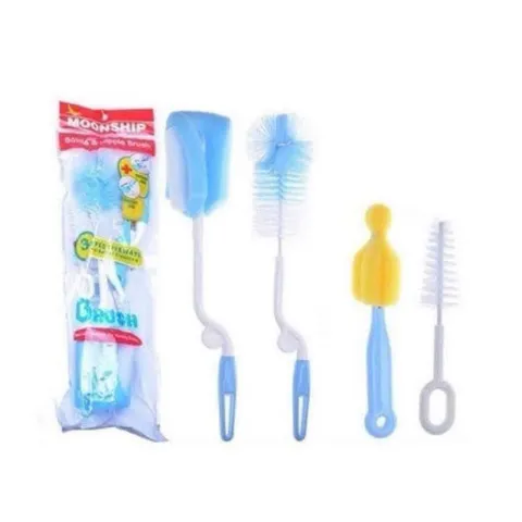 Bộ Cọ Rửa Bình Sữa Moonship 4 Chi Tiết Xoay 360 Độ Cao Cấp - Cây Súc Bình Sữa Và Núm Ti Đa Năng Cho Bé