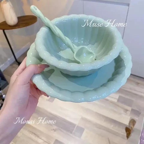Bát Sứ Decor Hình Hoa Kèm Thìa Xoắn - Chén Ăn Dặm, Đựng Salad Sứ Cao Cấp Phong Cách Pháp Tiểu Thư 813436