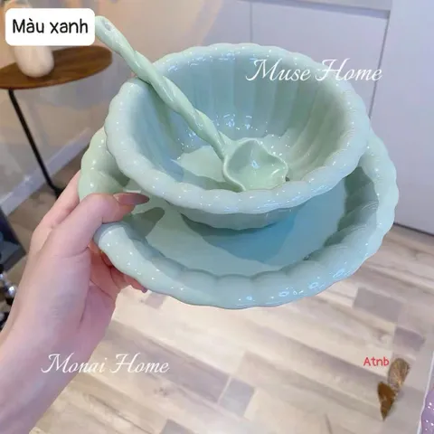 Bát Sứ Decor Hình Hoa Kèm Thìa Xoắn - Chén Ăn Dặm, Đựng Salad Sứ Cao Cấp Phong Cách Pháp Tiểu Thư 813436