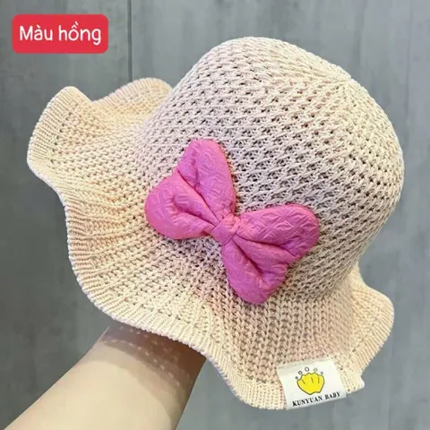 Mũ cói bé gái nơ xinh chống nắng – Nón đi biển cho bé, mũ vành rộng thoáng mát cho bé gái 1–4 tu 813447
