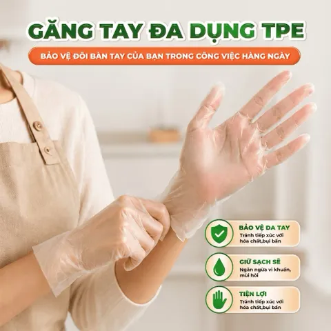 Găng tay đa dụng TPE Top Gia cao cấp dai mềm vượt trội, Hộp 300 cái thiết kế rút treo tiện lợi dùng nấu ăn
