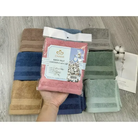 Combo 2 Khăn Mặt Cotton Cao Cấp CHAKIR 30x50cm – Khăn Lau Mặt Thấm Hút Tốt, Kháng Khuẩn Không Xù Lông