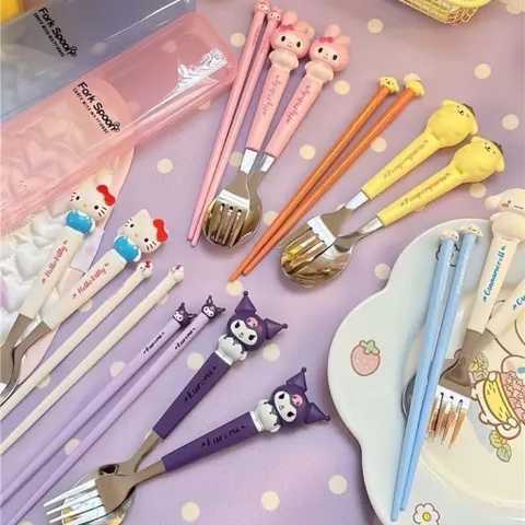 Set Thìa Đũa Dĩa Inox Kèm Hộp Đựng Hình Nhân Vật Hoạt Hình Dễ Thương - Bộ Đồ Ăn Văn Phòng, Mang Đi Học, Du Lịch Cute