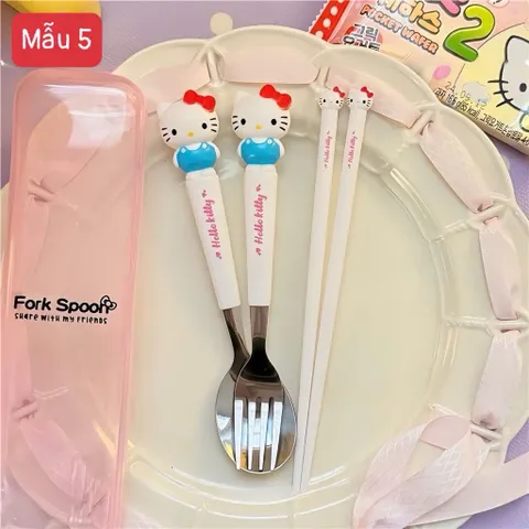 Set Thìa Đũa Dĩa Inox Kèm Hộp Đựng Hình Nhân Vật Hoạt Hình Dễ Thương - Bộ Đồ Ăn Văn Phòng, Mang Đi Học, Du Lịch Cute