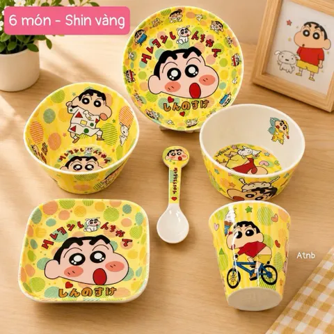 Bộ Bát Đĩa Nhựa Cao Cấp 6 Món Hình Hoạt Hình Đáng Yêu Cho Bé (Shin, Hello Kitty, Cinnamoroll)