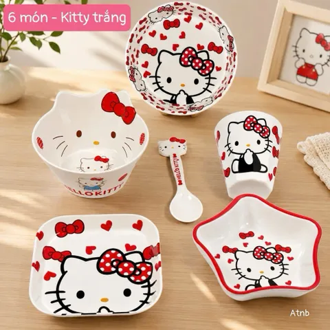 Bộ Bát Đĩa Nhựa Cao Cấp 6 Món Hình Hoạt Hình Đáng Yêu Cho Bé (Shin, Hello Kitty, Cinnamoroll)