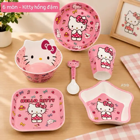 Bộ Bát Đĩa Nhựa Cao Cấp 6 Món Hình Hoạt Hình Đáng Yêu Cho Bé (Shin, Hello Kitty, Cinnamoroll)