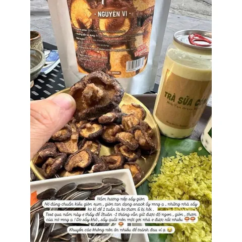 Nấm Hương Nếp Sấy Giòn 200g 100% Organic - Nấm Đông Cô Sấy Khô Ăn Liền Giòn Rụm Thơm Ngon Đậm Vị Đồ Ăn Vặt Lành Mạnh