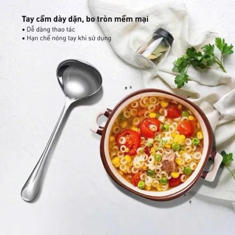 Combo 2 Thìa Múc Canh Và Muôi Thủng Vớt Lẩu Inox Nguyên Khối GKOCH Cao Cấp 22.5cm - Tay Cầm Dày Dặn Cách Nhiệt