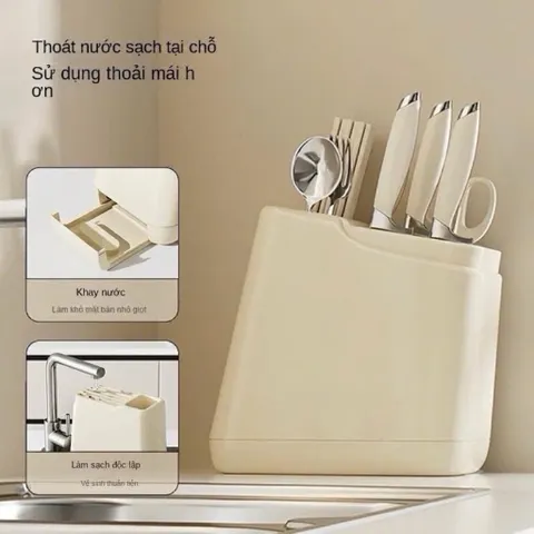 Kệ Cài Dao Kéo Đũa Thìa Đa Năng Có Khay Hứng Nước - Hộp Đựng Dao Kéo Nhà Bếp Nhựa Cao Cấp Tiện Lợi