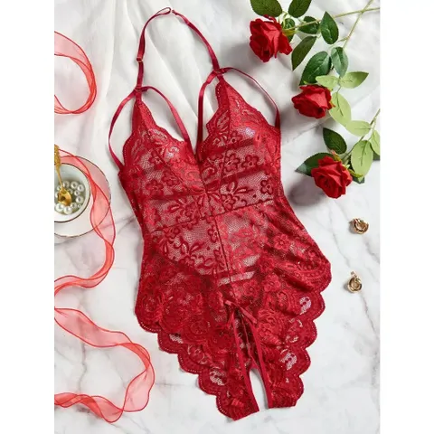Bodysuits Đồ Lót Liền Thân Xẻ Đáy Ren Hoa Sexy Quyến Rũ Áo Ngủ 1 Mảnh Phối Dây Ngực Gợi Cảm - N906 Đỏ