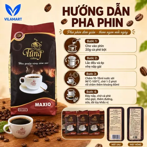 Cà Phê Huy Tùng Maxio 500g – Cà Phê Rang Xay Pha Phin, Hương Thơm Đậm Đà, Vị Cân Bằng