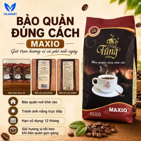 Cà Phê Huy Tùng Maxio 500g – Cà Phê Rang Xay Pha Phin, Hương Thơm Đậm Đà, Vị Cân Bằng