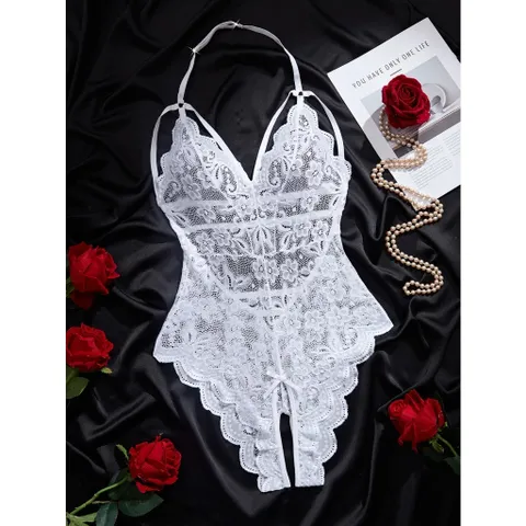 Bodysuits Đồ Lót Liền Thân Xẻ Đáy Ren Hoa Sexy - N906 Trắng