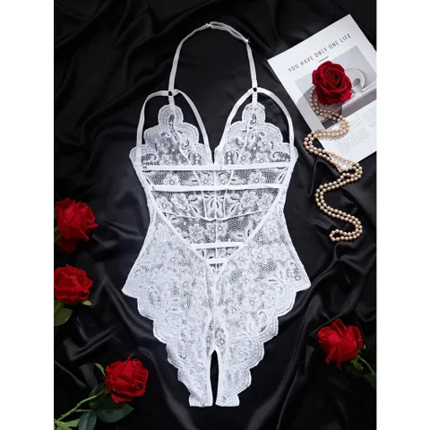 Bodysuits Đồ Lót Liền Thân Xẻ Đáy Ren Hoa Sexy - N906 Trắng