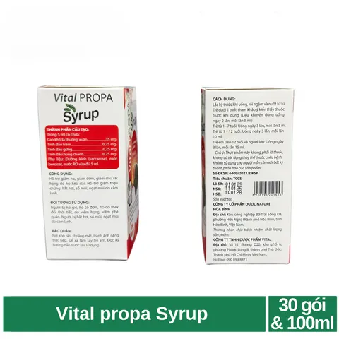 Vital Propa Syrup giúp giảm ho, giảm đờm, giảm đau rát họng do ho kéo dài (hộp 30 gói & hộp 100ml)