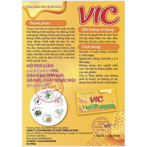 Siro Vic - Hỗ Trợ Giảm Ho, Sổ Mũi, Đau Đầu Do Cảm Lạnh Hộp 12 gói