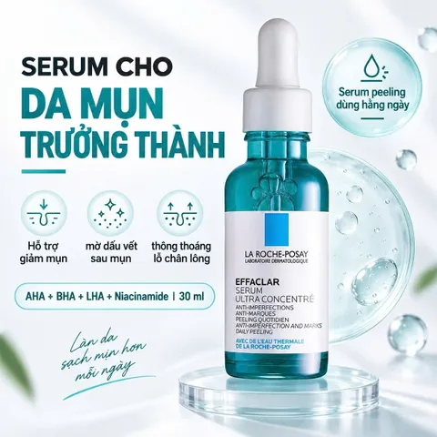 Tinh Chất Giảm Mụn Mờ Thâm La Roche-Posay Effaclar Serum Ultra Concentré 30ml AHA BHA LHA Niacinamide Cho Da Mụn (date 6/27)